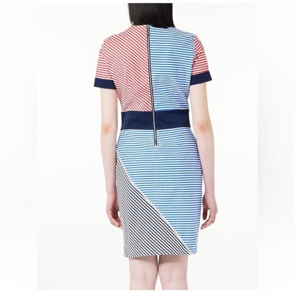 United Colors of Benetton Slim Fit Red Blue Stripes T-shirt Mini Dress No Size - Picture 2 of 16